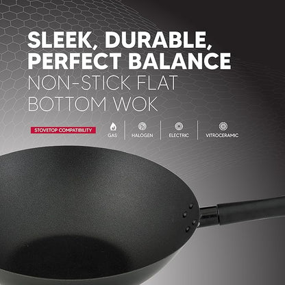Helen's Asian Kitchen Premium Excalibur Non-Stick Wok, 14-Inch Flat Bottom