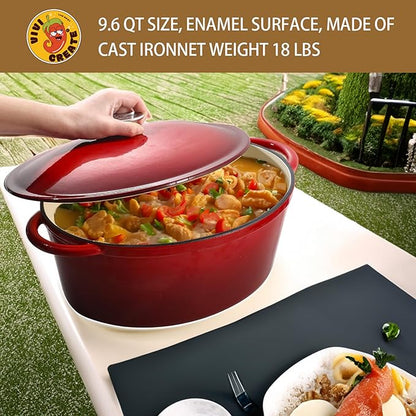 Vivicreate 9.6 QT enamel cast iron dutch oven, red gradient color,cast iron pot (9.6 QT)