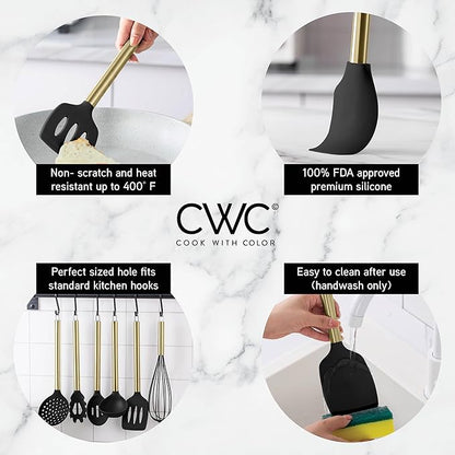 COOK WITH COLOR Silicone Cooking Utensils, Kitchen Utensil Set, Easy to Clean Silicone Kitchen Utensils, Cooking Utensils for Nonstick Cookware, Kitchen Gadgets Set with Holder, 10 Pieces