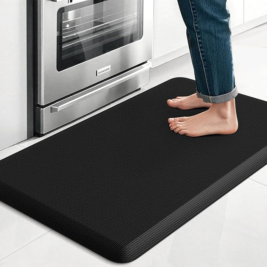 TranquilRelax Kitchen Mat, Cushioned Thick Floor Comfort Mat, with Non-Slip Bottom, Water & Stain Resistant, Easy Clean Standing Desk Mat for Kitchen, Sink, Office (17.3"x28", Black)