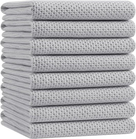 Homaxy 100% Cotton Oversized Waffle Weave Kitchen Dish Towels, Ultra Soft Absorbent Quick Drying Cleaning Towel, 20x28 Inches, 8-Pack, Light Gray