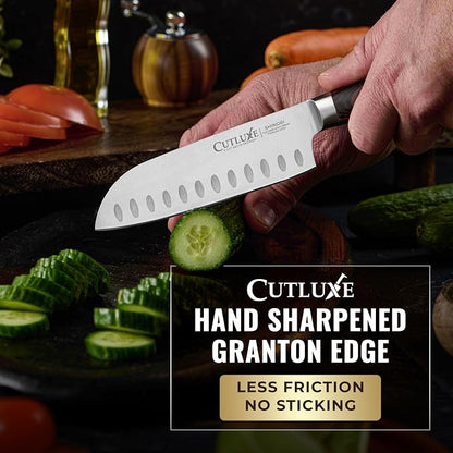 Santoku Knife – Ultra Sharp 5 Inch Meat and Vegetable Japanese Knife for Chopping, High Carbon Stainless Steel Blade, Full Tang Pakkawood Handle – Shinobi Series