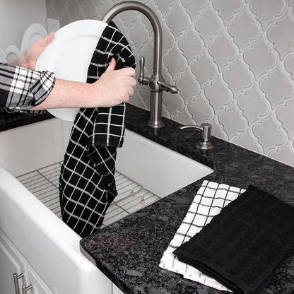 Ritz Premium 100% Cotton Terry Check Kitchen Dish Towels - Highly Absorbent, Super Soft, Long-Lasting, 25"x15", 3-Pack, Black
