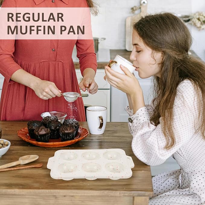 2 Pack Silicone Muffin Pan - Non Stick Collapsible Metal-Reinforced Frame Cupcake Pan with Handles 6 Cup Regular, BPA Free Cupcake and Medium Muffin Tray, Baking Pan Molds for Oven Dishwasher Safe