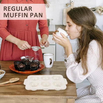 2 Pack Silicone Muffin Pan - Non Stick Collapsible Metal-Reinforced Frame Cupcake Pan with Handles 6 Cup Regular, BPA Free Cupcake and Medium Muffin Tray, Baking Pan Molds for Oven Dishwasher Safe