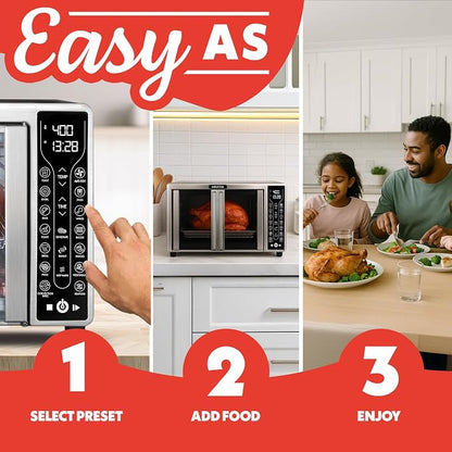 Gourmia French Door Air Fryer Toaster Oven – 6-Slice Capacity, FryForce 360°, Digital Display with 17 Cooking Presets, Stainless Steel
