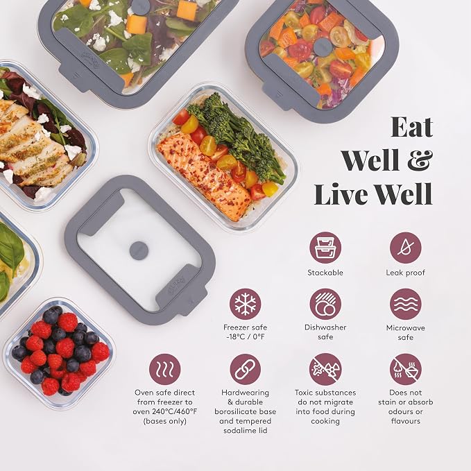 Kilner Fresh Storage 0.31 Litre Airtight Glass Container Durable Leakproof Lid with Vacuum Seal for Food Storage Leftovers Snacks Meal Prep Batch Cooking