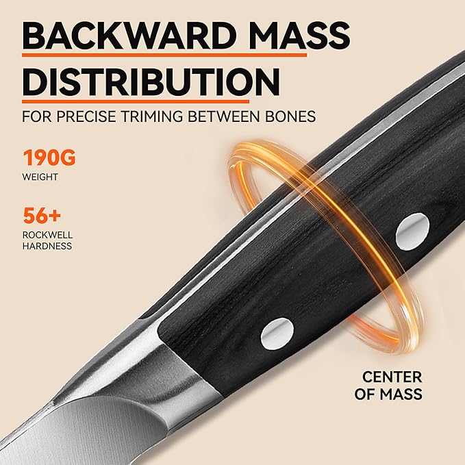 TUO Boning Knife, 6 inch Fillet Knife for Trimming Fat from Meat, Deer Skinning, Full Tang Handle, High Carbon German Steel, for Poultry Lamb Meat Cutting - Black Hawk Series