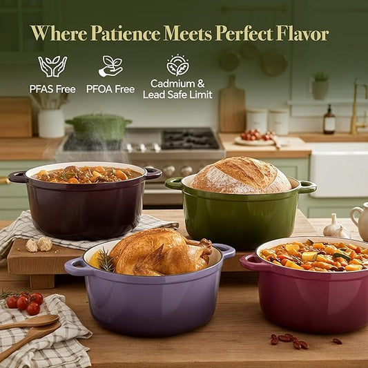 4.5 Quart Dutch Oven Pot with Lid, Non Stick Enameled Cast Iron Dutch Oven for Bread Baking, Heavy-Duty, Oven Safe Ceramic Cookware Up to 500°F for Baking, Braising, Stews, Roasting, Golden Green