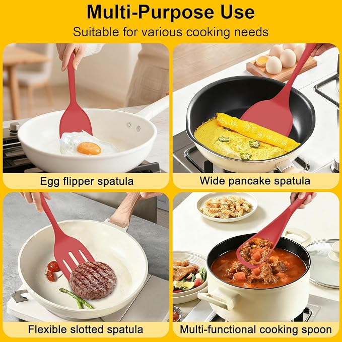 Beijiyi 4 Pack Silicone Spatula Set, High Heat Resistant, For Non-Stick Pan | Food Grade, BPA Free, Scratch-Free, Non-Toxic Kitchen Utensils, Turner Flipper for Cooking, Flipping, Dishwasher Safe