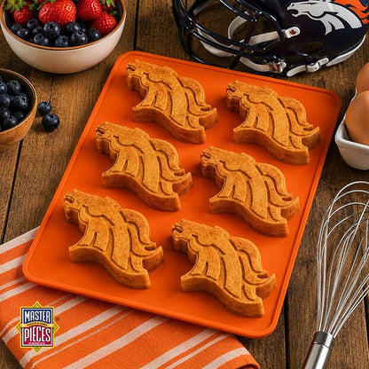 Masterpieces Fan Pans NFL Denver Broncos Muffin Pan - Premium Quality, Educational, and Fun Activity for Kids and Families - Great Gift Idea for Holidays, Birthdays, and Everyday Playtime