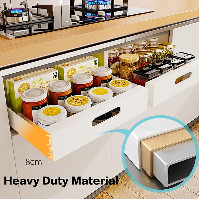 2 Pack Pull Out Cabinet Organizer Adhesive, 12" Wide,16.9" Deep Heavy Duty Slide Out Drawers for Face Frame or Frameless Cabinets, Roll Out Cabinet Organizer for Kitchen Organizer, Bathroom,Pantry