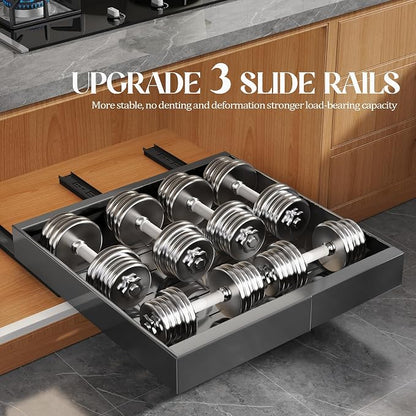 Seinloes 6 Pack Expandable Pull Out Cabinet Organizer 21"Deep With Raising Pad for Framed Cabinets,Upgrade 3 Slide Rails Slide Out Drawers,No Drill Roll Out Shelves,Adjustable Width 12.1"-20.4" Black