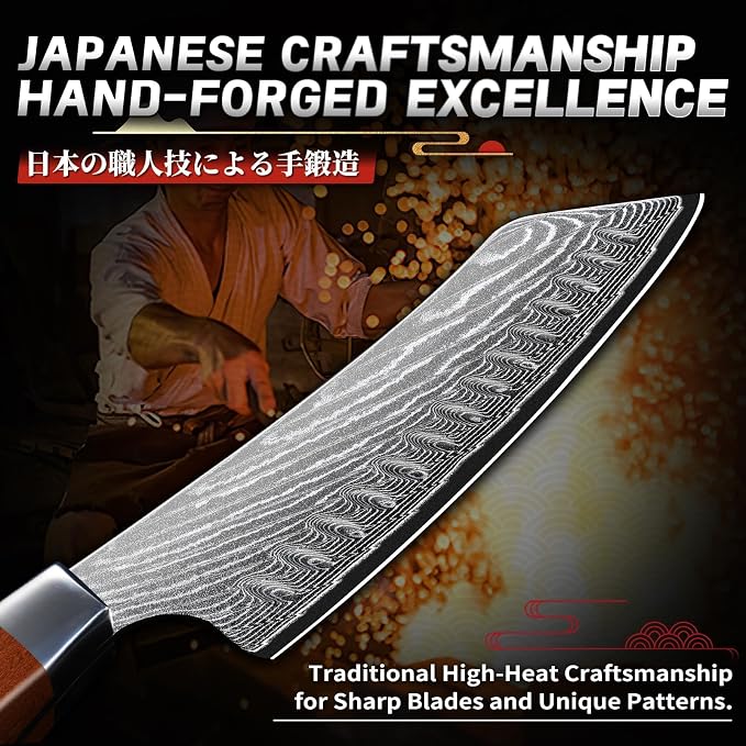 TIJERAS Japanese Chef Knife, Damascus Santoku Kitchen Knife, 7 inch Damascus 67-Layer Steel Sharp Professional Chefs Knives with Wood Ergonomic Handle, Birthday Gifts for Men Women