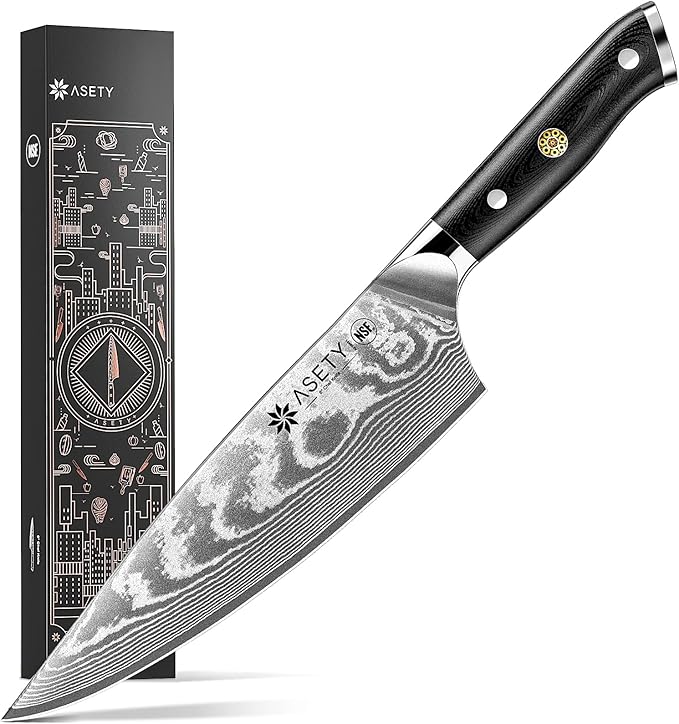 Damascus Chef Knife: 8-inch Razor-Sharp Japanese Chef Knife with VG10 Steel Core, Full Tang G10 Handle, NSF Food-Safe Professional Kitchen Knife with Sheath, Knife for Men Women, Fathers day