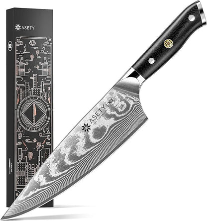 Damascus Chef Knife: 8-inch Razor-Sharp Japanese Chef Knife with VG10 Steel Core, Full Tang G10 Handle, NSF Food-Safe Professional Kitchen Knife with Sheath, Knife for Men Women, Fathers day