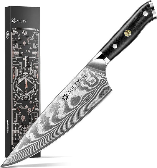 Damascus Chef Knife: 8-inch Razor-Sharp Japanese Chef Knife with VG10 Steel Core, Full Tang G10 Handle, NSF Food-Safe Professional Kitchen Knife with Sheath, Knife for Men Women, Fathers day