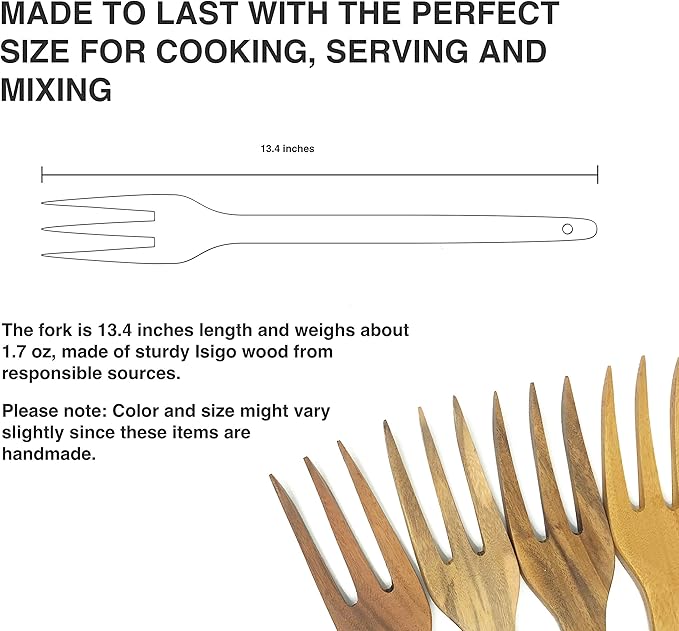 Wooden Cooking Serving Utensils High Heat Resistance - Handmade (Wooden Fork - Three Tines)