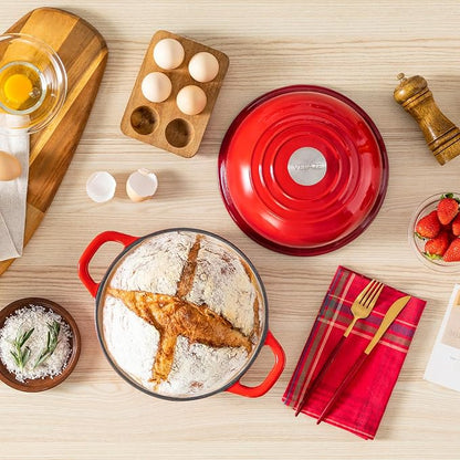 Velaze Enameled Cast Iron Dutch Oven for Bread Baking,5 QT Bread Oven Pot with Dome Lid for Crispy Artisan Bread & Bakery-Style Homemade Loaves(Red)
