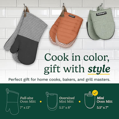 Cuisinart Mini Oven Mitts – 5.5” x 7” Heat-Resistant Kitchen Mitts for Oven with Non-Slip Neoprene Palm, Cotton Filling, and Fabric Loop – Durable Oven Mitt Set for Cooking & Baking (Chambray)