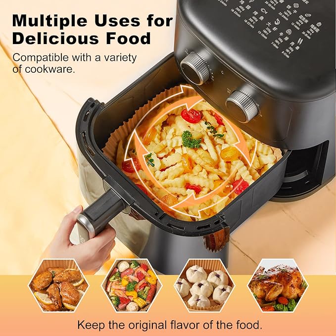 Air Fryer Disposable Paper Liners: 100PCS 9IN Round Air Fryer Basket Liners Food Grade Non-Stick Parchment Paper for Oven Steamer Microwave