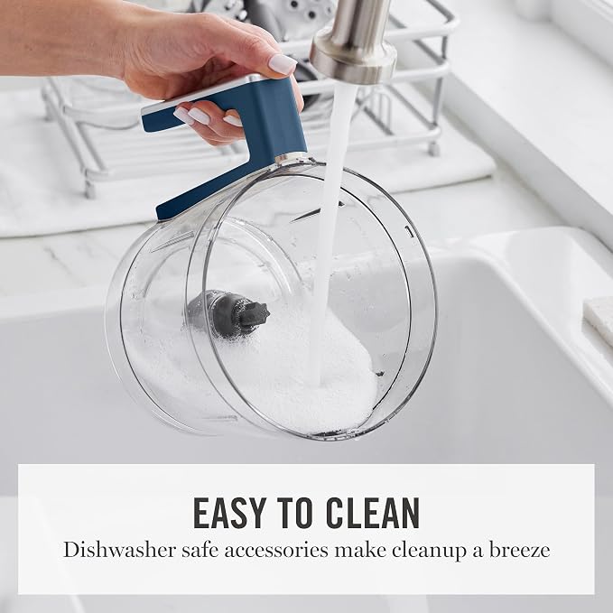 Martha Stewart Food Processor, 10-Cup Electric Chopper for Slicing, Shredding, Mincing and Puree, BPA-Free Twist & Lock Bowl, 3 Multipurpose Blades, Variable Speed Dial, Wide Feed Chute, Indigo Blue