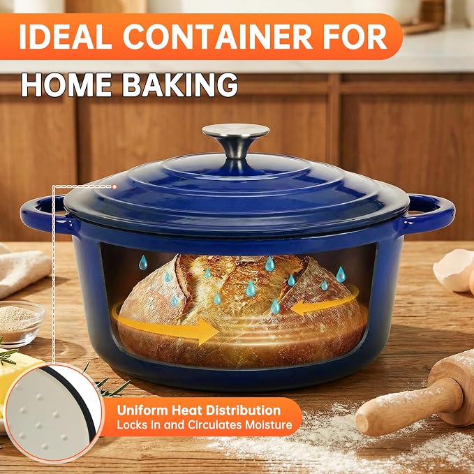 LIFERUN Nonstick Enameled Cast Iron Cookware Set, 7Pcs Pots and Pans Set, Gas/Induction Dutch Oven Set, PFOA & PFAS Free