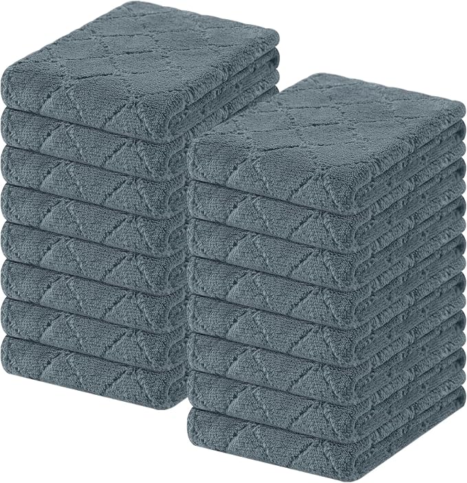 Homaxy 16 Pack Kitchen Cloths Dish Towels (10" x 20", Dark Grey), Super Soft and Absorbent Coral Velvet Dishcloths, Fast Drying No Lint Microfiber Cleaning Cloth