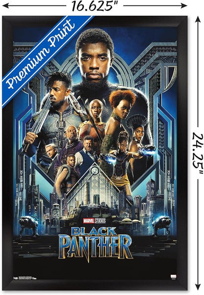 Trends International Marvel Cinematic Universe - Black Panther - Group One Sheet Wall Poster, 14.725" x 22.375", Black Framed Version