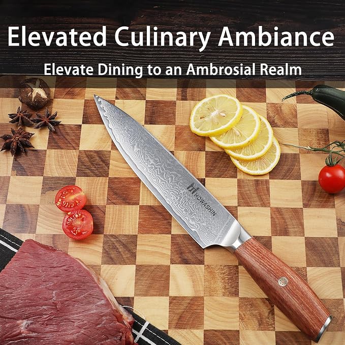 Santoku Knife 6.5 Inch Japanese Steel Damascus Kitchen Knife VG-10 Super Stainless Steel Professional High Carbon Super Sharp Kitchen Cooking Knife, Ergonomic Santos Rose Wooden Handle