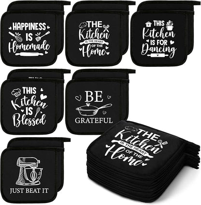 Bencailor 12 Pcs Pot Holders with Pocket Kitchen Hot Potholders Hot Pad Oven Mitts Cookie Bag Oven Gloves for Kitchen Gift Baking Cooking(Black and White,Kitchenware)