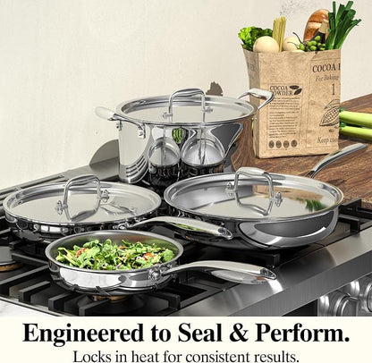 Stainless Steel Frying Pan Set with Lid, Umite Chef 3Pcs Skillet Set (Includes 8",10",12") - 5 Ply Stainless Clad - Heavy Duty & Professional Cookware Set, Fast & Even Heat, Dishwasher and Oven Safe