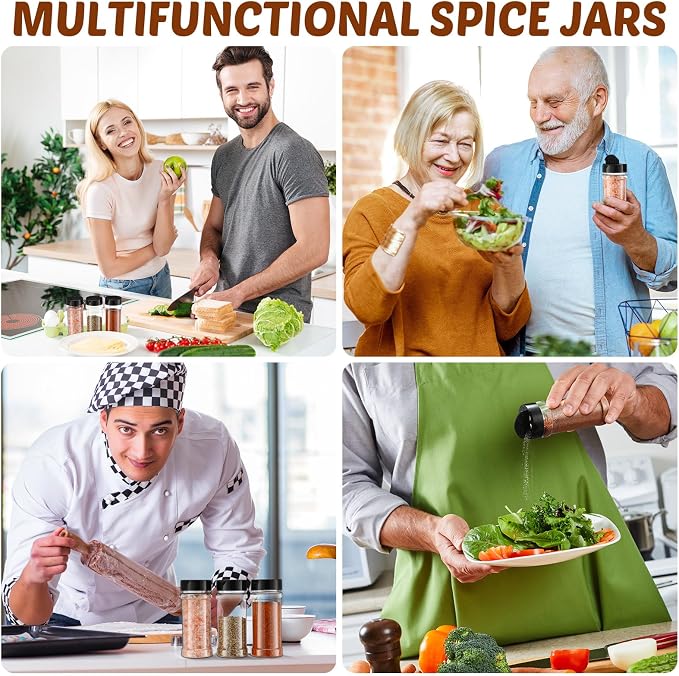 Jadive 36 Pcs Plastic Spice Jars with Shaker Lids Clear Spice Bottles Plastic Seasoning Containers Empty Shaker for Kitchen Storing Herbs Seasoning Powders Pepper Dry Goods (8.5 oz,Black)