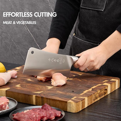 SHI BA ZI ZUO 2 Pieces Professional Kitchen Knife Set,Butcher Knife and Chef Knife Kitchen Knife Set for Cutting Bones,Vegetables and Meat