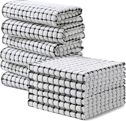 Homaxy Kitchen Towels and Dishcloths Set, 16 x 25 and 12 x 12 Inches, Set of 12 Cotton Terry Kitchen Dish Towels, Super Soft and Absorbent Dish Cloths, Black