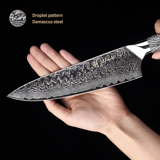 Wakoli Noir Blanc Damascus Knife Block Set – 5-Piece Professional Chef Knife Collection with Magnetic Block – Kitchen Knives made of 67-Layer Damascus Steel Blades & Ergonomic G10 Handles in Gift Box