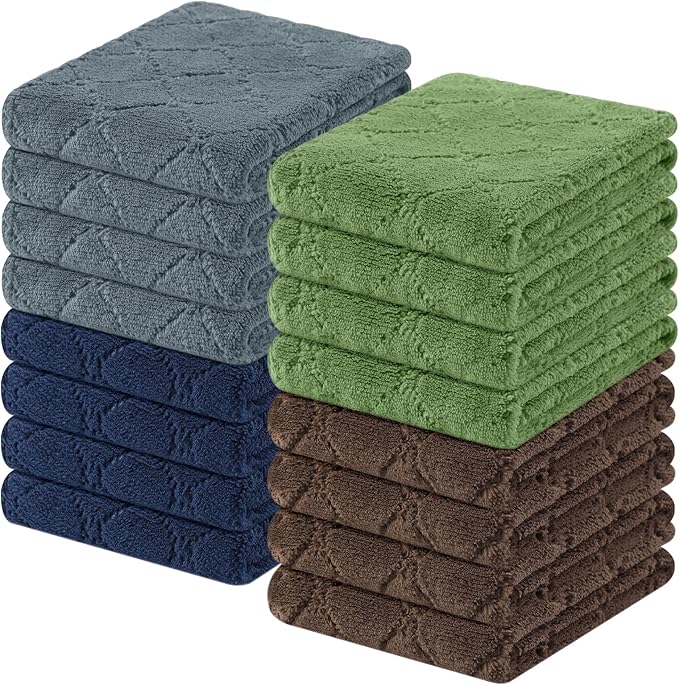 Homaxy 16 Pack Kitchen Cloths Dish Towels-10" x 20", Super Soft and Absorbent Coral Velvet Dishcloths, Fast Drying No Lint Microfiber Cleaning Cloth