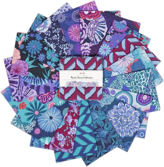 Soimoi 40 Pcs Cotton Fabric Squares Bundles Charm Packs for Quilting, Fat Quarter Layer Cakes, Precuts Quilt Squares 5 x 5 inches, DIY Fabric Bundle- Mystic Bloom Collection