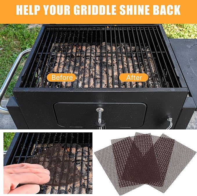Reallnaive 300 Pack Griddle 4x5.5'' Screen Grill Cleaning Screens Pre-treated Abrasive Mesh Pads for Flat Top Stainless Steel Griddle Cleaning Accessories Bundle