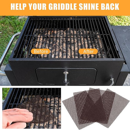 Reallnaive 50 Pack Griddle 4x5.5'' Screen Grill Cleaning Screens Pre-treated Abrasive Mesh Pads for Flat Top Stainless Steel Griddle Cleaning Accessories Bundle