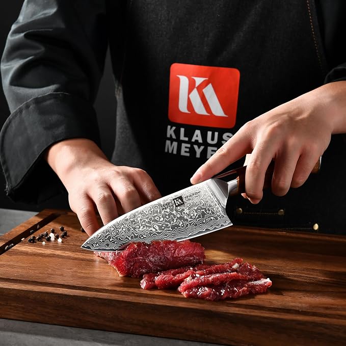 Klaus Meyer Damascus Chef Knife 6.5 Inch Rosewood Handle Chef Knife Ultra Sharp Santoku Knife, Gift For Women Men