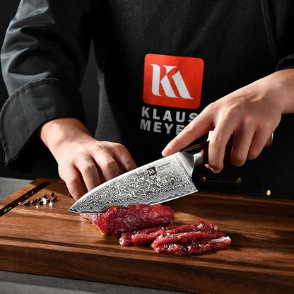 Klaus Meyer Damascus Chef Knife 6.5 Inch Rosewood Handle Chef Knife Ultra Sharp Santoku Knife, Gift For Women Men