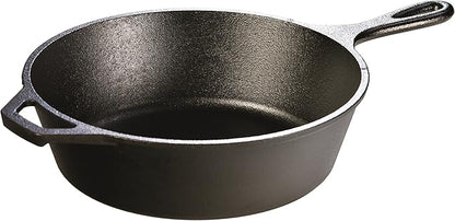 Lodge 3 Quart Pre-Seasoned Cast Iron Deep Skillet - Signature Teardrop Handle & Assist Handle - Use in the Oven, on the Stove or Grill, or Over a Campfire - Use to Sear, Sauté, Bake, Broil, Braise, Fry, or Grill - Black