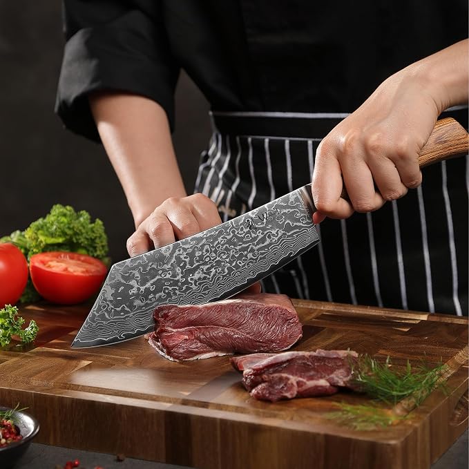Wakoli EDIB Pro Premium Grill and Block Knife – Japanese Style Kitchen Knife | 7.9-Inch Blade Made of 67 Layers of Real Big Master Steel with Pakka Wood Handle | Professional Cooking Tool