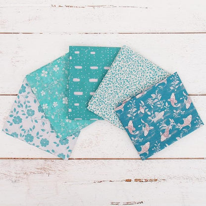 Threadart Exclusive 5 Fat Quarter Bundles - Aqua Vintage Prints 100% Cotton Fabric - Premium 100% Cotton Quilting Fabric - No Duplicates - Full Size Fat Quarters 18"x21" - Aqua