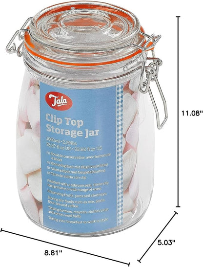 Tala Glass Storage Jar, 1000ml Clear Glass Food Container with Airtight Lid, Ideal for Dry Food Storage, Preserving, and Reducing Waste, Reusable & Eco-Friendly