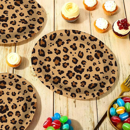 50Pcs Cheetah Print Oval Paper Plates 10" x 12" Large Disposable Heavy Duty Brown Leopard Print Paper Platter Safari Animal Leopard Dessert Plate for Cheetah Birthday Baby Shower Party Decorations