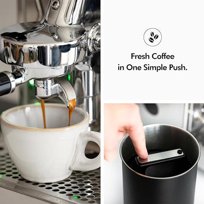 KIVY Vacuum Coffee Canister (Glass) - Push Lid Preserves Coffee Aroma & Oil - Stainless Steel Airtight Coffee Canister - Coffee Container for Ground Coffee & Coffee Bean Storage - Removes Excess Air