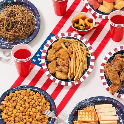 Dereinwo 100 PCS Patriotic Paper Plates and Napkins | Bundle Includes Paper Oval Dinner Plates Dessert Plate and Napkins for 4th of July Independence Day Party Supplies