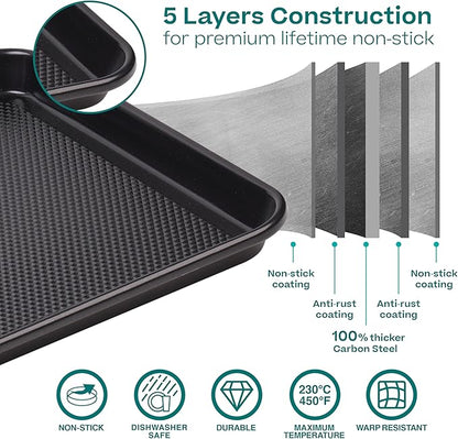 Baker's Secret Baking Sheet Pan Set, 3x Cookie Sheets for Oven, Diamond Texture Premium Air Flow Circulation, Set of 3 Baking Trays, Extra Thick 0.6mm with Diamond Base PFOA, PFOS, PTFE and PFAS free